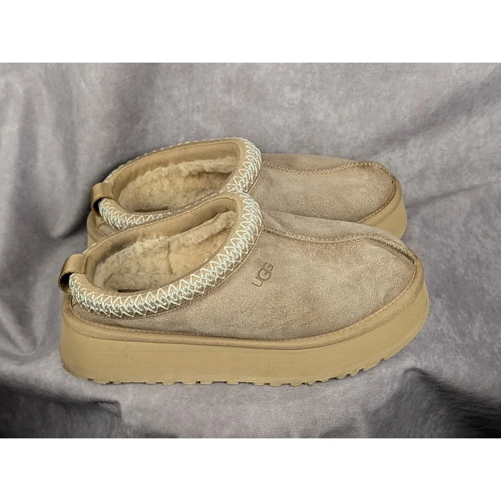 UGG Tazz Platform Suede Slippers Mustard Seed 1174471 Womens 7 Tan Slip On Shoes - Picture 3 of 6
